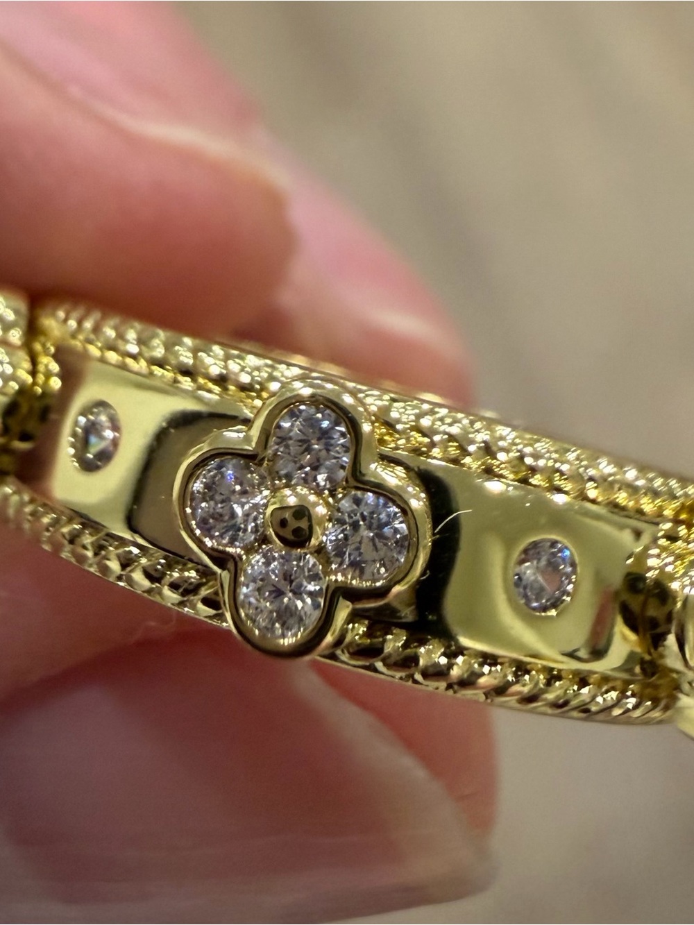 Freida Rothman Gold Floral Pavé Accent Women's Ring - Polished Yellow Gold Tone